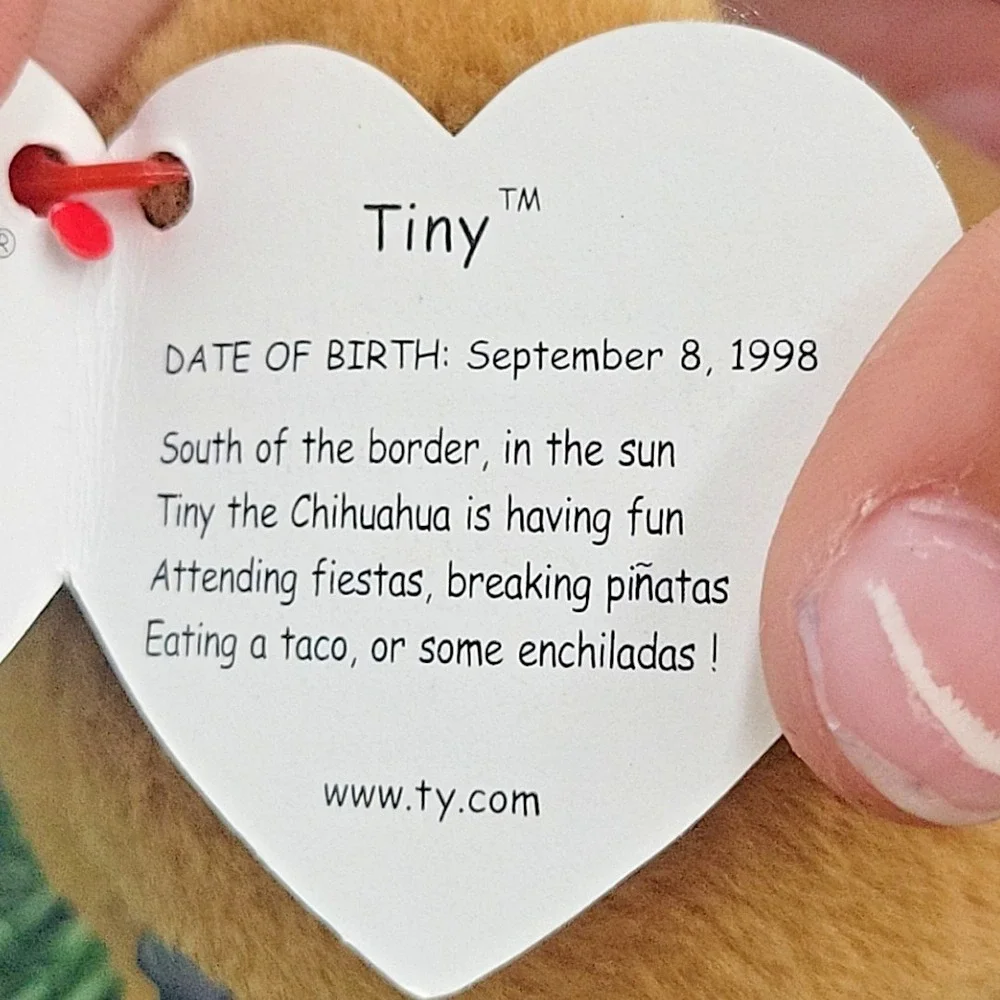 1998‎ Ty Beanie Baby Tiny the Chihuahua Rare, Rare Tag Errors Plushie Puppy